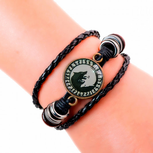 Pulsera Cristal Simbolo Lobo Vikingo + Estuche