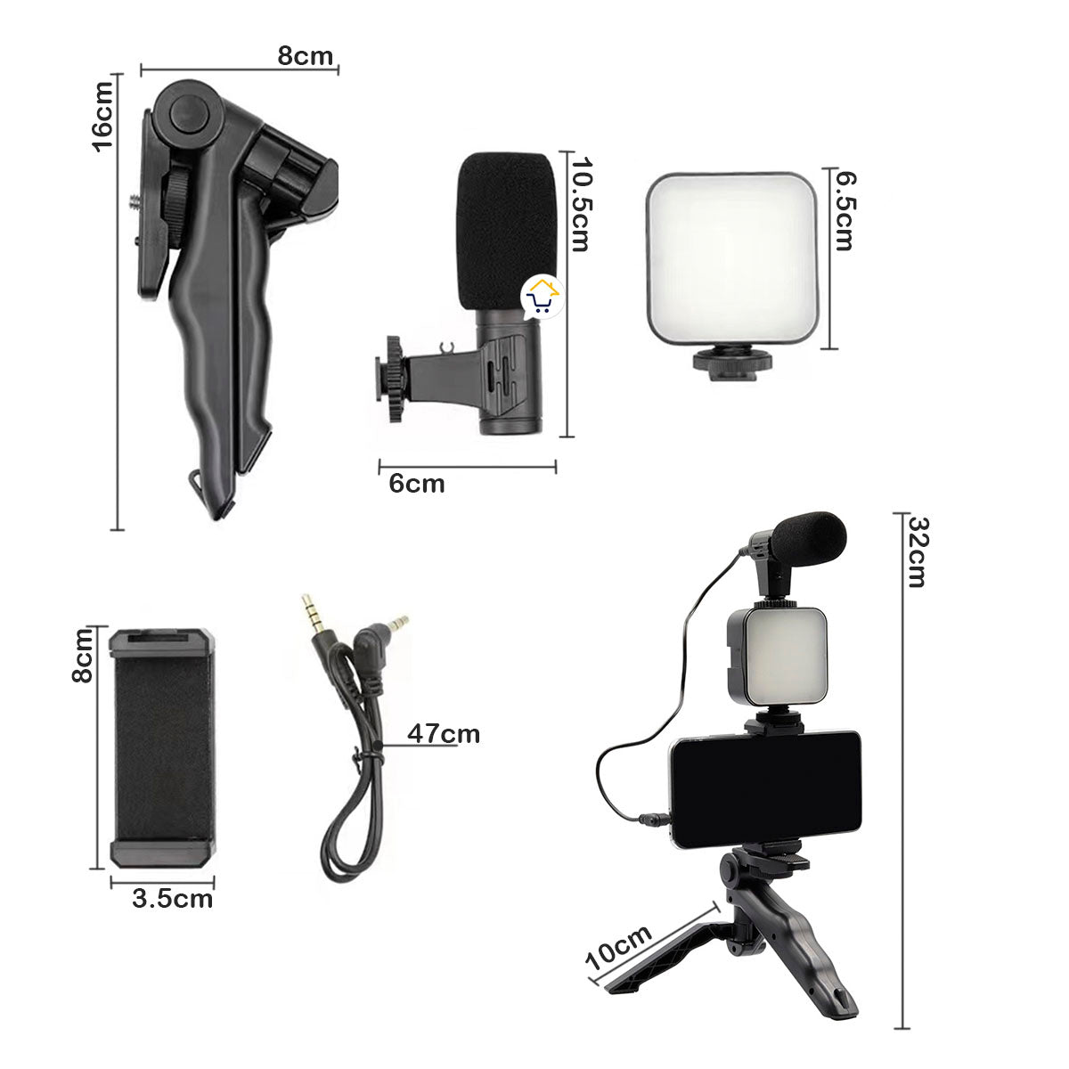 Kit Estabilizador Trípode Soporte Celular Luz Led Micrófono Vlog Video AY49